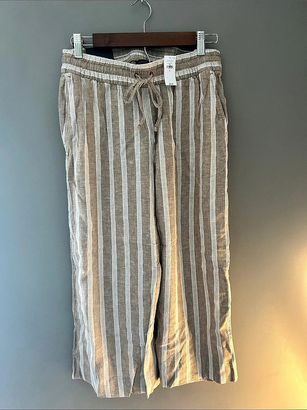 Banana Republic Wide Leg Crop Linen Pants Brown & White Small